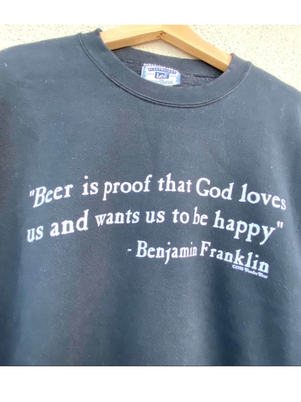 Vintage LEE sweatshirt black heavyweight BEER GOD quote Graphic image XL fleece